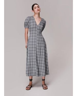 Whistles Tabitha Checked Midi Dress - Grey