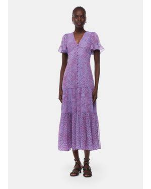 Whistles Sketched Cheetah Dobby Dress - Purple