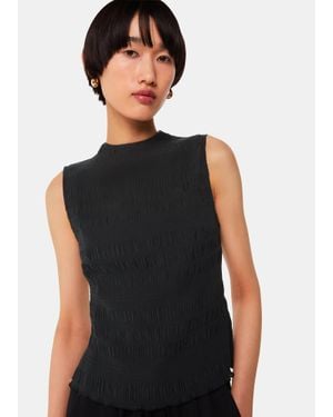 Whistles Plisse Sleeveless Top - Black