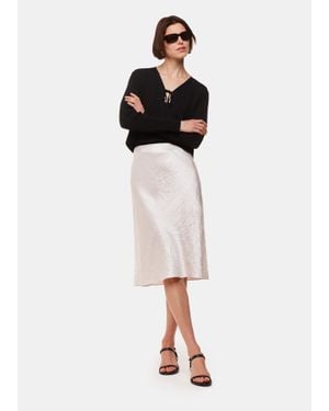 Whistles Satin Knee Length Skirt - White