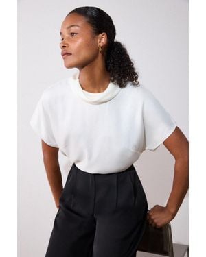 Whistles Cowl Neck Short Sleeve Blouse - White