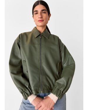 Whistles Frida Leather Bomber Jacket - Green