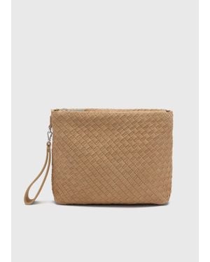 Whistles Avah Woven Suede Zip Clutch - Natural