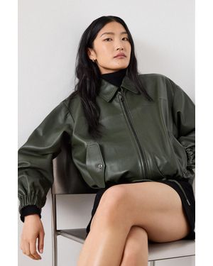 Whistles Frida Leather Bomber Jacket - Green