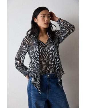 Whistles Mixed Spot Scarf Sheer Blouse - Black