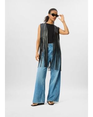 Whistles Rei Leather Fringed Waistcoat - Black