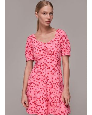 Whistles Cherry Floral Tie Waist Dress - Pink