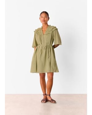 Whistles Petite Cotton Frill Mini Dress - Green