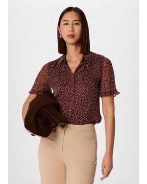 Whistles Polka Dot Sheer Sleeve Shirt - Brown