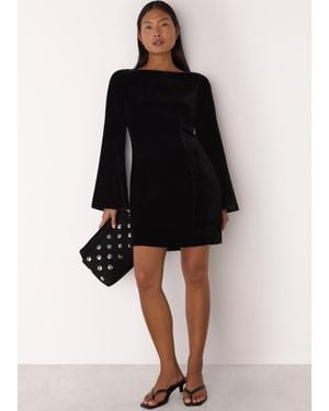 Whistles Petite Velvet Flare Sleeve Dress - Black