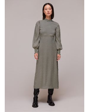 Whistles Darcie Checkerboard Midi Dress - Grey