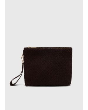 Whistles Avah Woven Suede Zip Clutch - Black