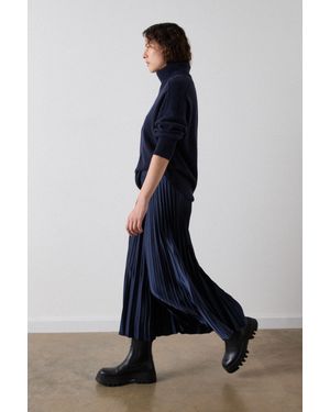 Whistles Satin Pleated Midi Skirt - Blue