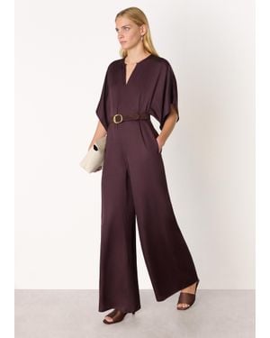 Whistles Satin Short Sleeve Jumpsuit - Red