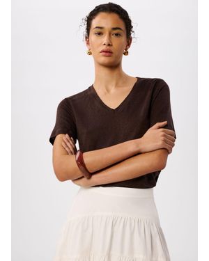 Whistles Linen V Neck T-Shirt - Grey