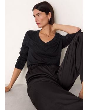 Whistles Annie Sparkle V Neck Knit - Black