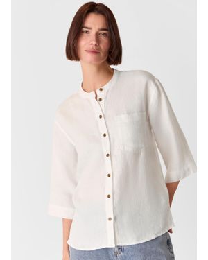 Whistles Linen Grandad Collar Shirt - White