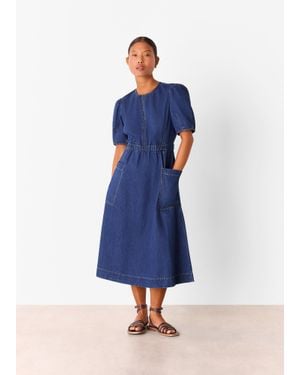 Whistles Petite Midi Short Sleeve Dress - Blue