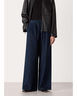 Whistles Cotton Wide Leg Pleat Trouser - Blue