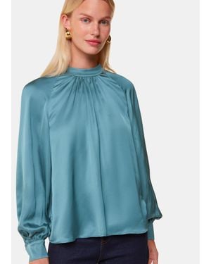 Whistles Exquisite Raglan-Sleeve Satin Blouse - Blue