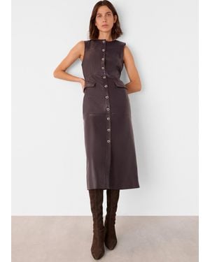Whistles Leather Shift Dress - Brown