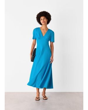 Whistles Panel Detail V-Neck Maxi Dress - Blue