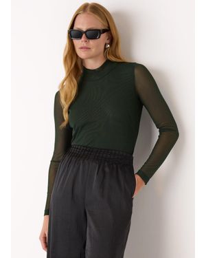Whistles High Neck Mesh Top - Black