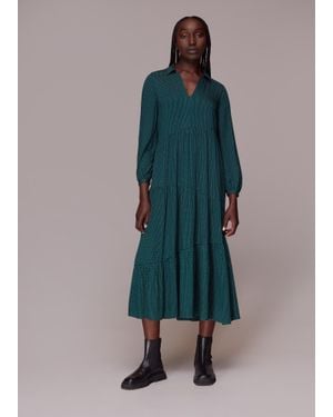 Whistles Vertical Dash Trapeze Dress - Blue