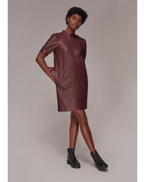 Whistles Puff Sleeve Leather Dress - Purple