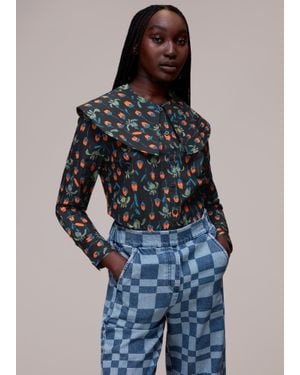 Whistles Tulips Print Collar Top - Blue