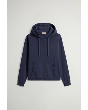 Woolrich Herren Stückgefärbte Kapuzenjacke Aus Reiner Baumwolle Blau Größe
