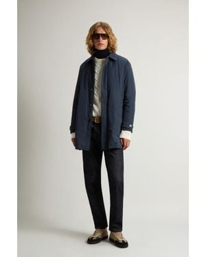 Woolrich Herren Stückgefärbter Mantel Aus Peached Urban Touch-Gewebe Blau Größe