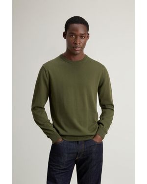 Woolrich Herren Pullover Mit Rundhalsausschnitt Aus Reiner Baumwolle Mit Aufgesticktem Logo Grün Größe