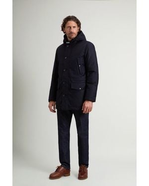 Woolrich Herren Parka Aus Italienischer Schurwolle Und Seide Blau Größe