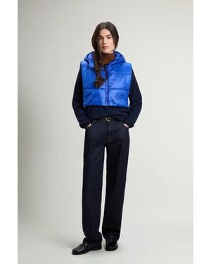Woolrich Opvouwbare Gewatteerde Bodywarmer Van Urban Light Nylon Met Capuchon Blauw Grootte