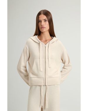 Woolrich Damen Kapuzenjacke Mit Reißverschluss Aus Einer Kaschmir-Woll-Mischung Weiß Größe - Natur