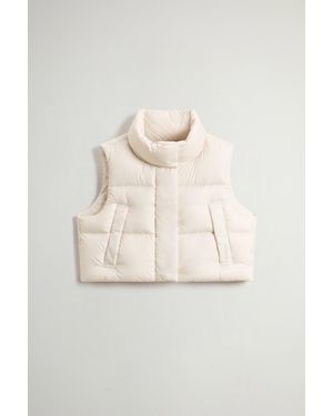 Woolrich Gewatteerde Bodywarmer Van Microvezel Met Hoge Kraag Wit Grootte - Naturel