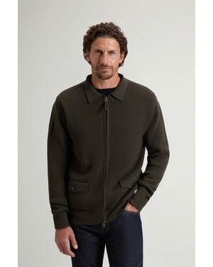Woolrich Herren Overshirt Im Rippstrick Aus Reiner Merino-Schurwolle Grün Größe - Schwarz