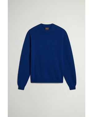 Woolrich Herren Pullover Aus Reiner Schurwolle Mit Rundhalsausschnitt Blau Größe
