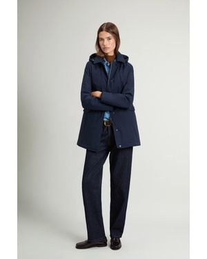 Woolrich Mantel Van Light Stretch Met Afneembare Capuchon Blauw Grootte
