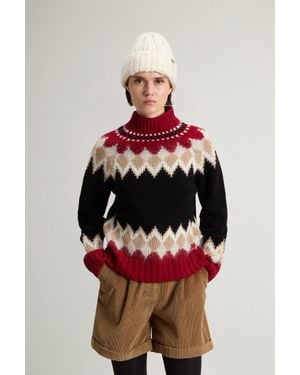 Woolrich Damen Pullover Mit Fair-Isle-Muster Aus Einer Mohair-Woll-Mischung Rot Größe