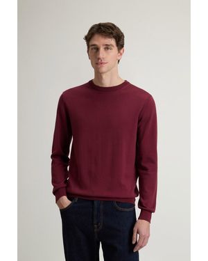 Woolrich Herren Pullover Aus Reiner Baumwolle Mit Rundhalsausschnitt Burgunderrot Größe