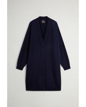 Woolrich Lang Vest Van Zuivere Merino-Scheerwol Blauw Grootte