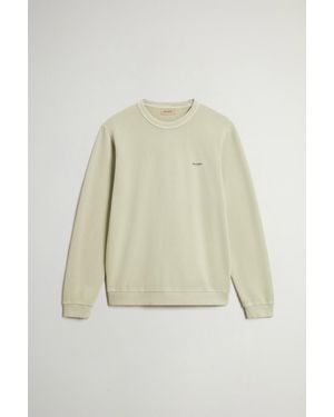Woolrich Herren Stückgefärbtes Sweatshirt Aus Reiner Baumwolle Mit Rundhalsausschnitt Und Logo Größe - Natur