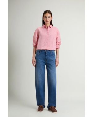 Woolrich Wide Leg Broek Met Vijf Zakken Van Denim Van Stretchkatoen Blauw Grootte