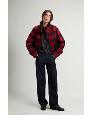 Woolrich Geruit Gewatteerd Jack Van Zuivere Scheerwol Rood Grootte