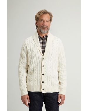 Woolrich Herren Cardigan Aus Einer Baumwoll-Woll-Mischung Mit Zopfmuster Weiß Größe - Natur