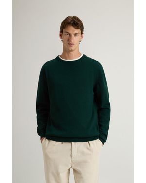 Woolrich Herren Rundhalspullover Aus Reiner Wolle Grün Größe
