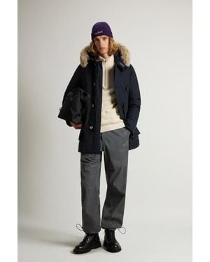 Woolrich Arctic Parka Van Ramar Cloth-Stof Met Afneembare Bontrand Grootte - Zwart