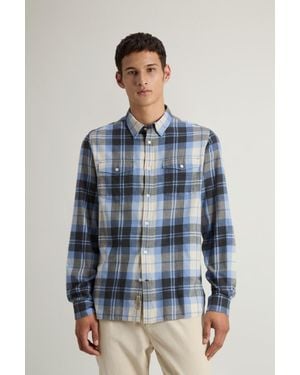 Woolrich Herren Madras Flanell Karoshirt Aus Reiner Baumwolle Blau Größe